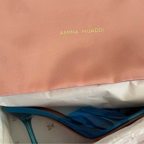 Amina Muaddi Blue Lupita Pvc Metallic Mules. AUTHENTIC! EU 38,5 size. - Picture 9 of 15